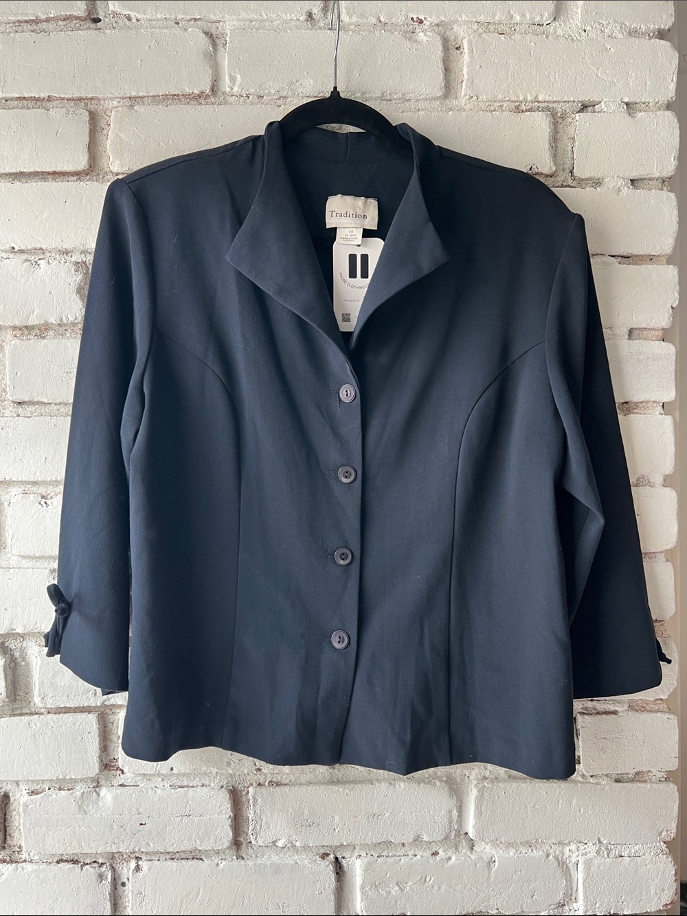 Navy blazer blouse Women's Tailored Button-Front Jacket with bows